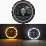 7 inch Projector LED Headlight RGB Skull Design With White Yellow Halo Ring High Low Beam DRL H4 7Inch LED Motorcyle Jeep Harley