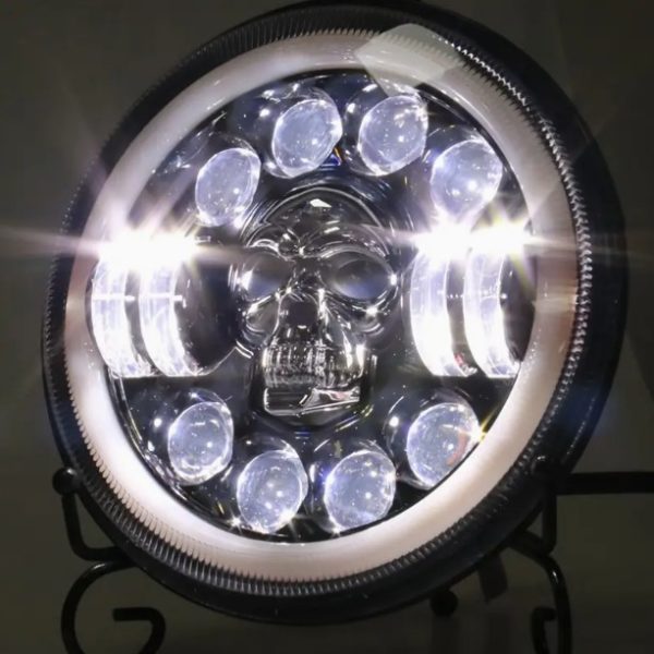 7 inch Projector LED Headlight RGB Skull Design With White Yellow Halo Ring High Low Beam DRL H4 7Inch LED Motorcyle Jeep Harley