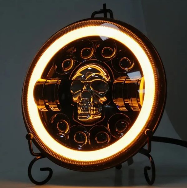 7 inch Projector LED Headlight RGB Skull Design With White Yellow Halo Ring High Low Beam DRL H4 7Inch LED Motorcyle Jeep Harley