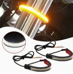 Motorcycle Front Shock Absorber LED White + Yellow Indicators Fork Adjustable Strip Lights