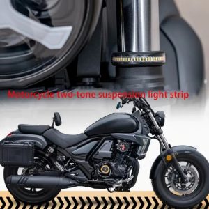 Motorcycle Front Shock Absorber LED White + Yellow Indicators Fork Adjustable Strip Lights