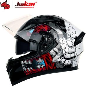 JIEKAI JK-316 JAW Shine Red White Black Full Face Dual Visor Helmet DOT CERTIFIED