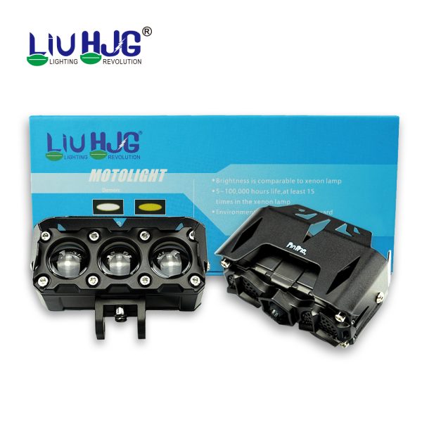 Liu HJG Three 3 Triple Led Lens 50w High Quality Waterproof Motorcycle Dual Color White Yellow Metal Body Fog Light Motorcycle Car Jeep 2Pc