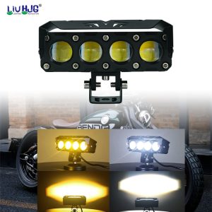 Liu HJG 4 Four Led Quad Lens 50w High Quality Waterproof Motorcycle Dual Color White Yellow Metal Body Fog Light Motorcycle Car Jeep 2Pc