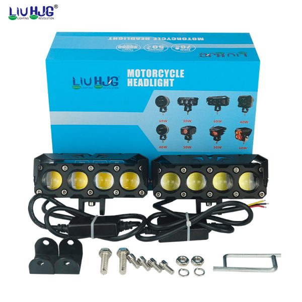 Liu HJG 4 Four Led Quad Lens 50w High Quality Waterproof Motorcycle Dual Color White Yellow Metal Body Fog Light Motorcycle Car Jeep 2Pc