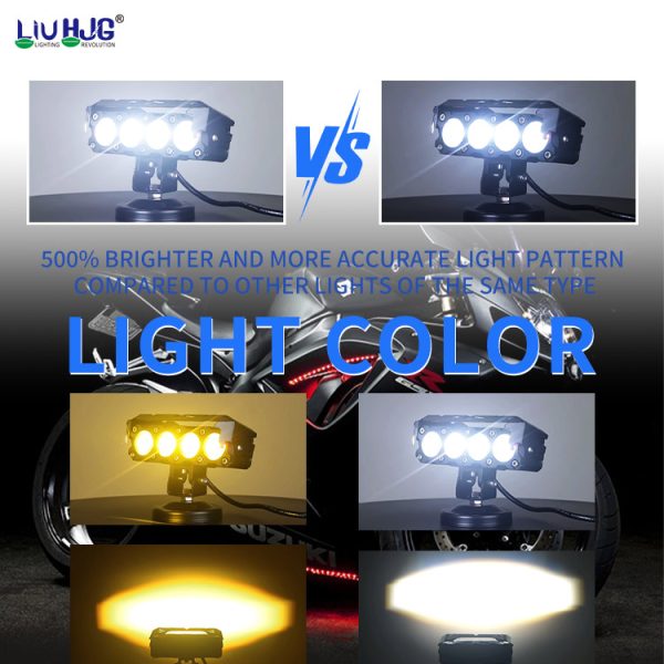 Liu HJG 4 Four Led Quad Lens 50w High Quality Waterproof Motorcycle Dual Color White Yellow Metal Body Fog Light Motorcycle Car Jeep 2Pc