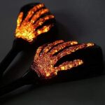 LED Skull Skeleton Hand Claw Side Mirrors Rearview Mirrors With Turn Signals For Motorcycle with 8mm 10mm Thread Bolts, Left & Right