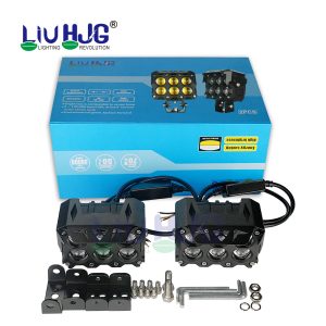 LIU HJG 120W Six 6 Lens LED Yellow White Fog Light Motorcycles With 2 Color Mode Versatile Spot Driving Lamps for Cars Trucks Bikes 2PC