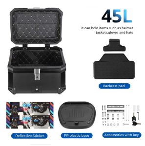 Universal Motorcycle GS Adventure ABS Plastic Back Top Box 45L Black Graphics Case Tail Box Luggage Fit