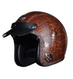 JYT Chopper Vintage Style PU Leather Open Face Motorcycle Helmet Men Women Retro Electric Motor bike Rider Scooter Riding Dark Brown