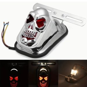 Motorcycle Back Light Modified Chrome Skull Ghost Head Rear Taillights Brake Lights Running Lights