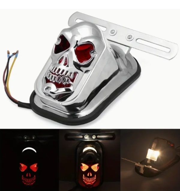 Motorcycle Back Light Modified Chrome Skull Ghost Head Rear Taillights Brake Lights Running Lights