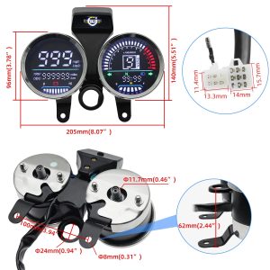 Motorcycle Digital Dual Point Speedometer Odometer For Suzuki GS150 Honda CG125 CD70 LED Digital RPM USB Phone Charge Waterproof Moto Gauge Dash Instrument With Bracket