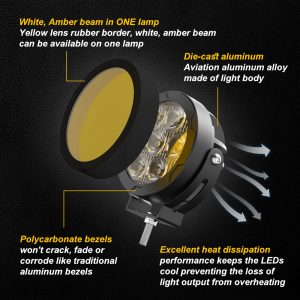 HJG External LED 4.5inch Round EL72 White Yellow 7 LED Light 140 Watt Removeable Lens Motorcycle Jeep