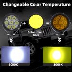 HJG Adventure BMW Big External LED 4.5inch Round Lights EL72 White Yellow 7 LED Light 140 Watt Removeable Lens Motorcycle Jeep