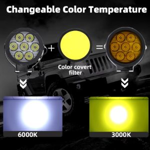 HJG Adventure BMW Big External LED 4.5inch Round Lights EL72 White Yellow 7 LED Light 140 Watt Removeable Lens Motorcycle Jeep