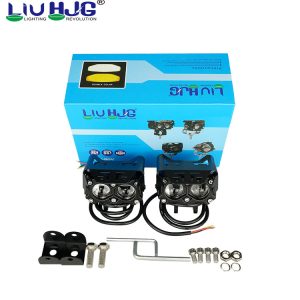 Liu HJG Two 2 Dual Led Lens 40w High Quality Waterproof Motorcycle Dual Color White Yellow Metal Body Fog Light Motorcycle Car Jeep 2Pc