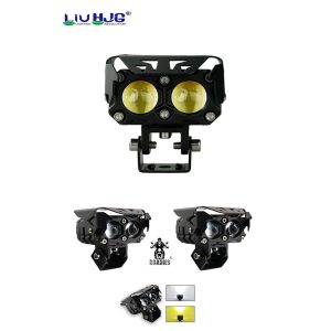 Liu HJG Two 2 Dual Led Lens 40w High Quality Waterproof Motorcycle Dual Color White Yellow Metal Body Fog Light Motorcycle Car Jeep 2Pc