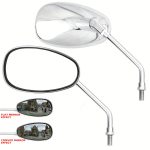 Motorcycle Handle Oval Shape Chrome Mirrors 10mm Thread Wide Lens Visibility