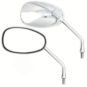 Motorcycle Handle Oval Shape Chrome Mirrors 10mm Thread Wide Lens Visibility