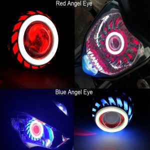 Motorcycle LED Headlight Projector Lens Dual Angel Devil Eye Head Lamp Cyclone-Type 1pc