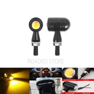 Motorcycle Mini Metal Jet Black Bullet Flasher L16 Turn Signals Indicator Yellow Amber 2pc