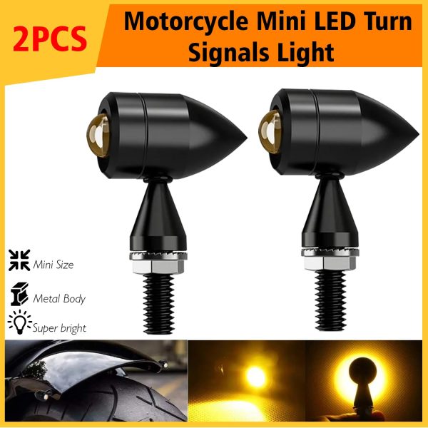 Motorcycle Mini Metal Jet Black Bullet Flasher L16 Turn Signals Indicator Yellow Amber 2pc