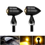 Motorcycle Mini Metal Jet Black Bullet Flasher L16 Turn Signals Indicator Yellow Amber 2pc