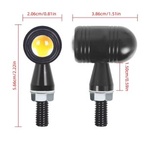 Motorcycle Mini Metal Jet Black Bullet Flasher L16 Turn Signals Indicator Yellow Amber 2pc