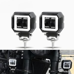 Motorcycle Square Shape External White LED Light Wide Focus Spot Light with DRL RED BLUE WHITE Yellow Metal Body