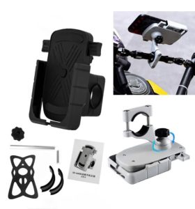 High Quality CNC metal Mobile Holder (o Mount) with auto return function. Includes high friction rubber jacket for mobile to ensure secure mount in every riding condition Rotatable base with position step locking mechanism