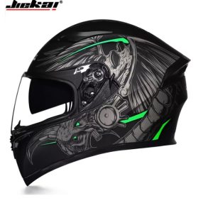 Jiekai JK-316 Guardian Angel Matt Black with Green Full Face Dual Visor Helmet DOT CERTIFIED jiakai