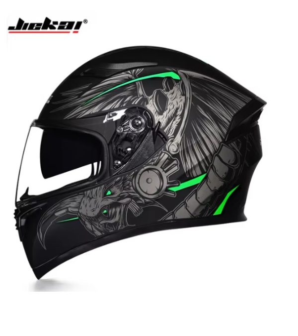 Jiekai JK-316 Guardian Angel Matt Black with Green Full Face Dual Visor Helmet DOT CERTIFIED jiakai