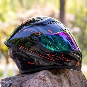 Jiekai JK-316 Shine Black with Orange Signature Full Face Dual Visor Helmet DOT CERTIFIED jiakai