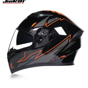 Jiekai JK-316 Shine Black with Orange Signature Full Face Dual Visor Helmet DOT CERTIFIED jiakai