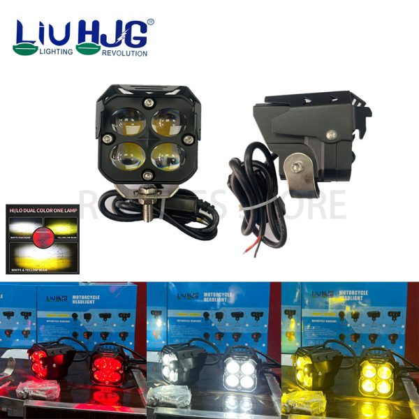 LIU HJG External Four 4 LED Lens 3in1 Fog Light 120W Devil Eye Red White Yellow Laser Wide Metal Aluminum Body light with Voltage Controller Kit For Motorcycle Jeep Car 2pc