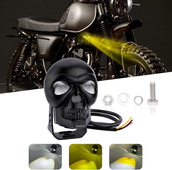 LIU HJG Skull Skeleton 3in1 White Yellow External LED Fog Devil RED DRL Light 30 watt with Voltage Controller Kit Motorcycle Car Jeep 1pc