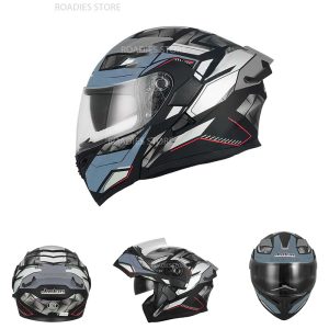 JIEKAI JK-902 Grey With Red Lines Uplift Dual Visor Helmet DOT jk902 Jiakai With Built In Spoiler