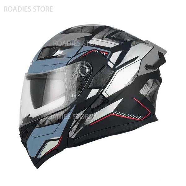 JIEKAI JK-902 Grey With Red Lines Uplift Dual Visor Helmet DOT jk902 Jiakai With Built In Spoiler