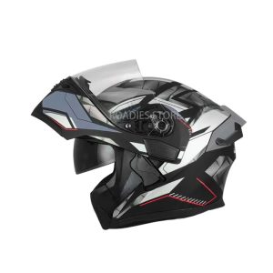 JIEKAI JK-902 Grey With Red Lines Uplift Dual Visor Helmet DOT jk902 Jiakai With Built In Spoiler