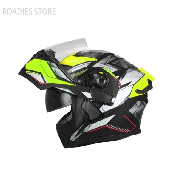 JIEKAI JK-902 fluorescent Green Neon With Red Lines Uplift Dual Visor Helmet DOT jk902 Jiakai With Built In Spoiler