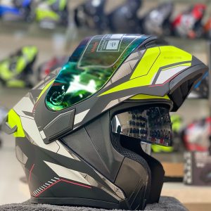 JIEKAI JK-902 fluorescent Green Neon With Red Lines Uplift Dual Visor Helmet DOT jk902 Jiakai With Built In Spoiler