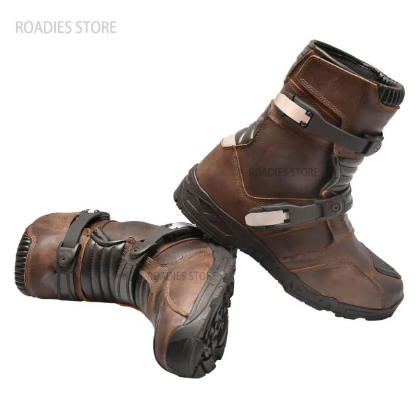 Roadies Wolf Mid Adventure Double Buckle L2 High Tech Waterproof Motorcycle Boots Touring Shoes Real Leather Low Ankle Motorbike