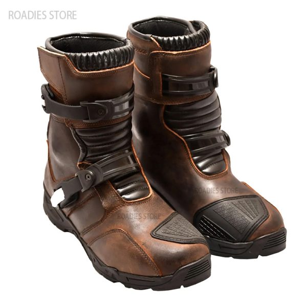 Roadies Wolf Mid Adventure Double Buckle L2 High Tech Waterproof Motorcycle Boots Touring Shoes Real Leather Low Ankle Motorbike