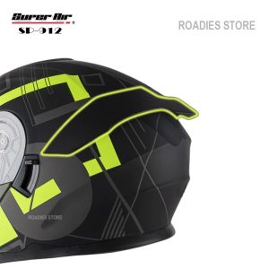 Super Air Helmet Matt Black with Green Line SP-912 Uplift Dual Visor DOT Approved SP 912 Removeable Padding With Spoiler SP912