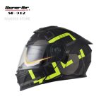 Super Air Helmet Matt Black with Green Line SP-912 Uplift Dual Visor DOT Approved SP 912 Removeable Padding With Spoiler SP912