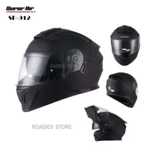 Super Air Helmet SP-912 Matt Black Uplift Dual Visor DOT Approved SP 912 Removeable Padding With Spoiler SP912